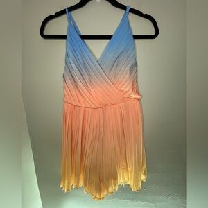 Lulu’s Pleat the Way Blue and Pink Ombre Pleated Romper Women’s Size Small